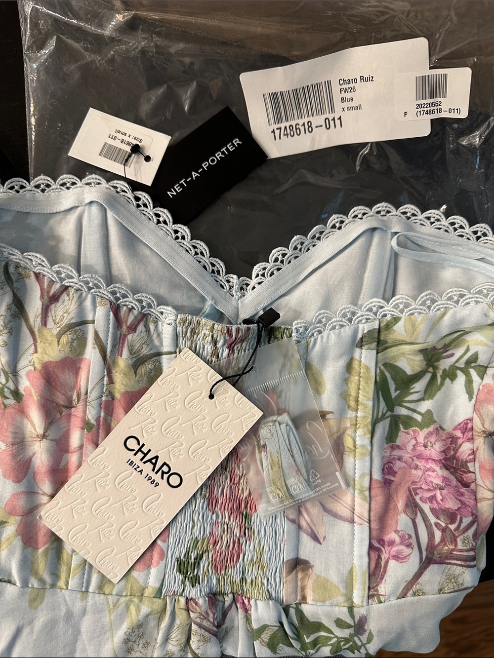 Charo Ruiz Danny Dress Strapless Floral Tiered Maxi Dress in pale blue, pastels - Picture 5 of 6